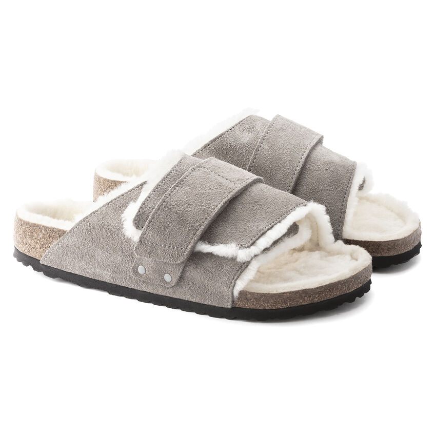 Birkenstock Kyoto Shearling Suede Leather Stone Coin